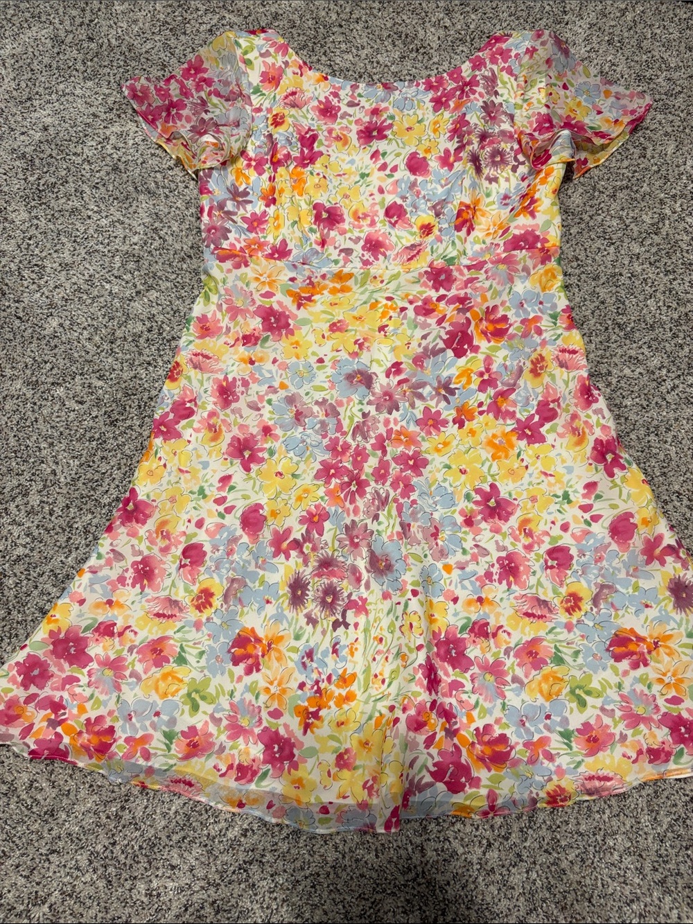 Kay Unger Evening‎ Vintage Y2K Womens Floral 100% Silk Short Sleeve Swing Dress
